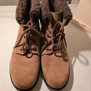 Women's Brown Suede Ankle Boots with Cozy Lining